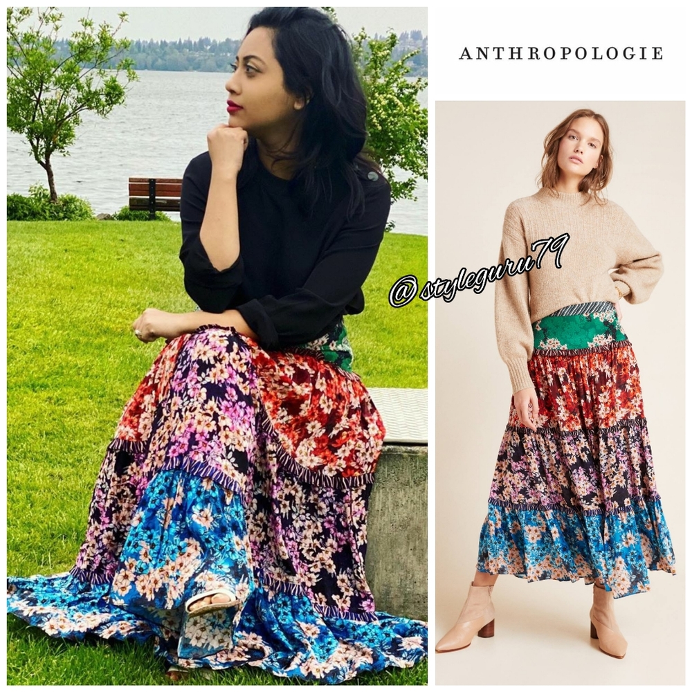 NWT, Anthropologie, Anarosa Tiered Maxi Skirt